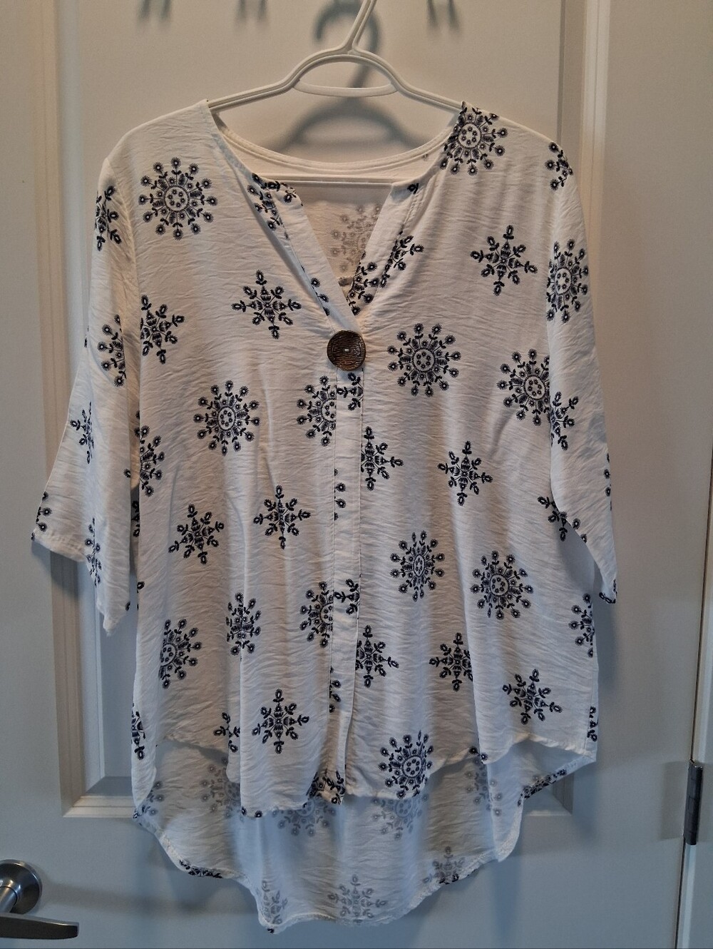 White Embroidered Button-Front Women's Top